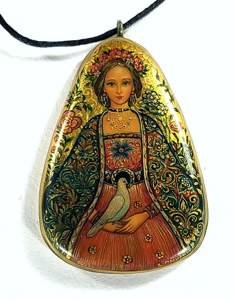 Young Lady with Dove - Lacquer Pendant